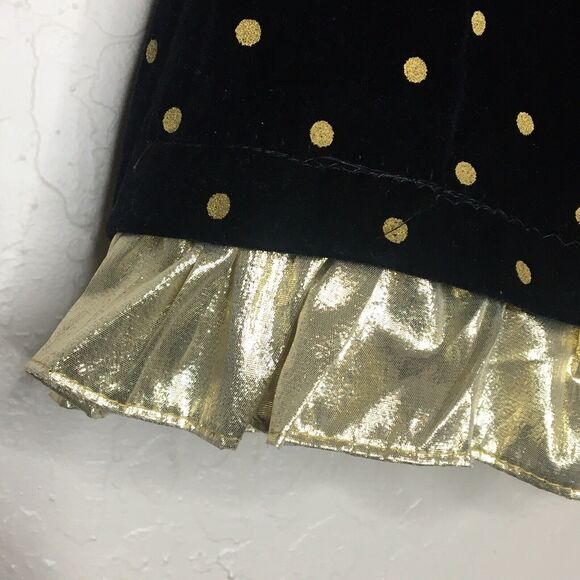 Vintage Jo Lene Black Gold Polkadot Velvet High Waist Dress Girls Size 4T - Picture 4 of 8